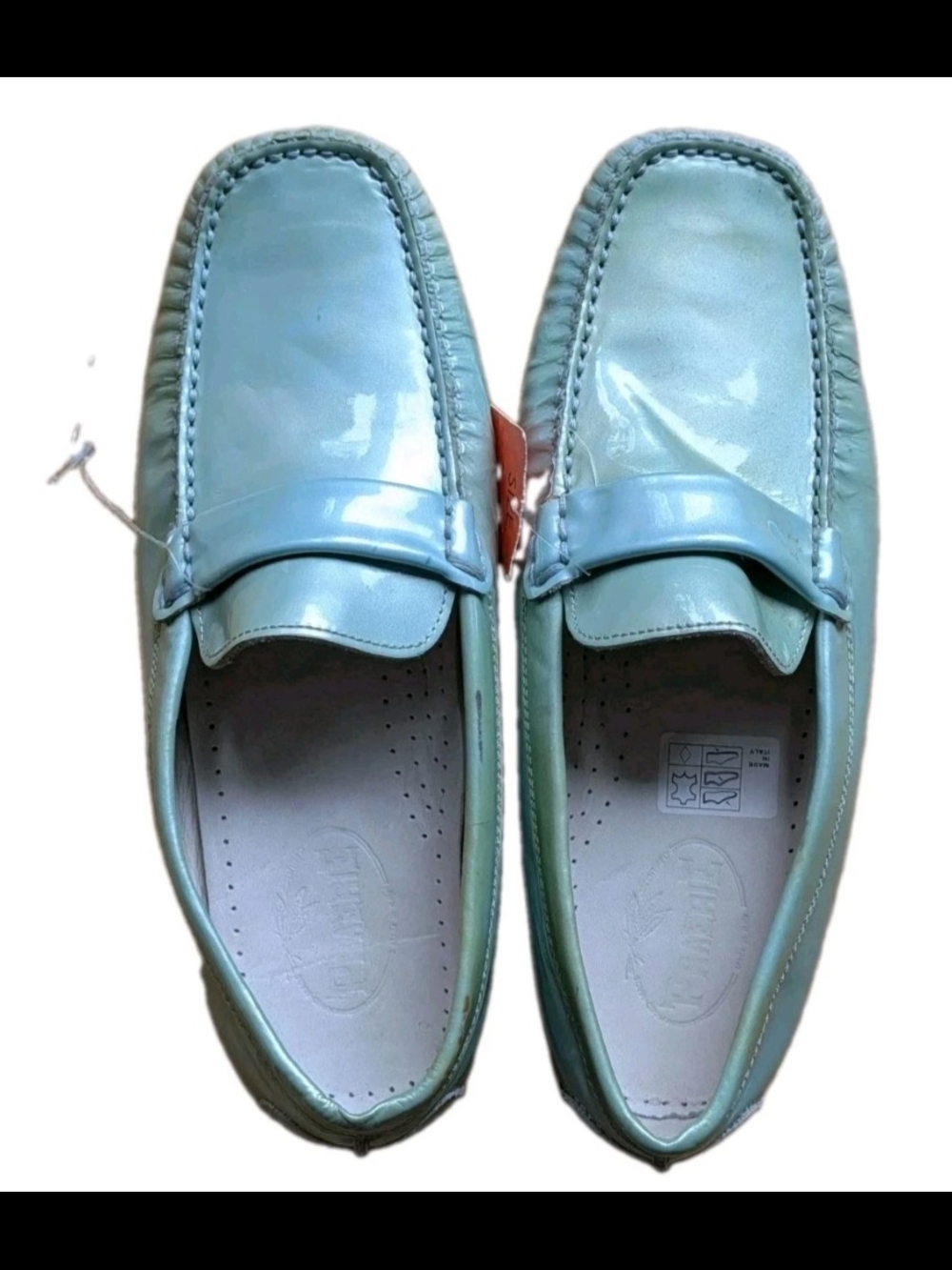 Vintage Tod’s Light Blue Patent Leather Gommino Loafers Size 10 Made in Italy
